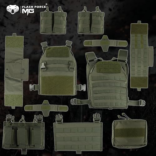 Miniatura 19 de MGFLASHFORCE Chaleco táctico Molle Airsoft chaleco para hombre Negro