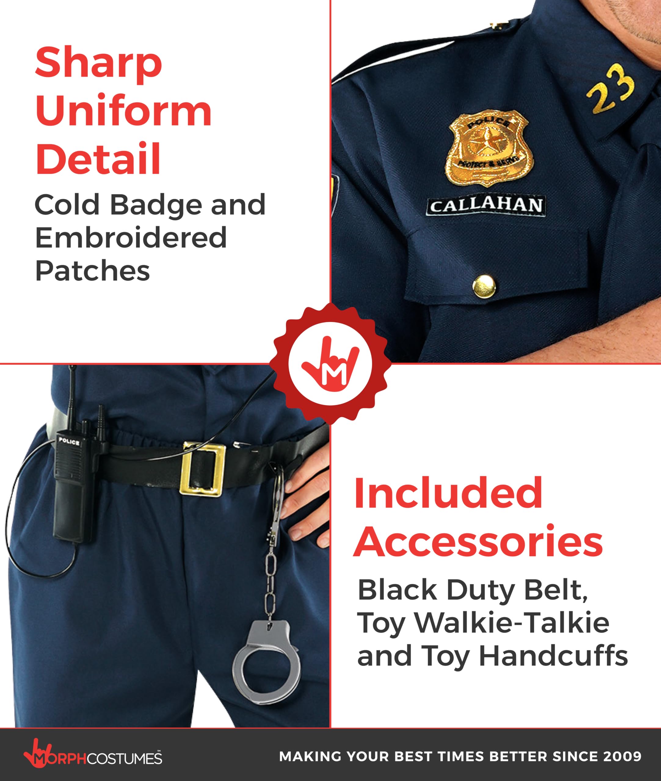 Morph Costume Policier Homme, Déguisement Officier, Tenue de Flic, Uniforme Policier