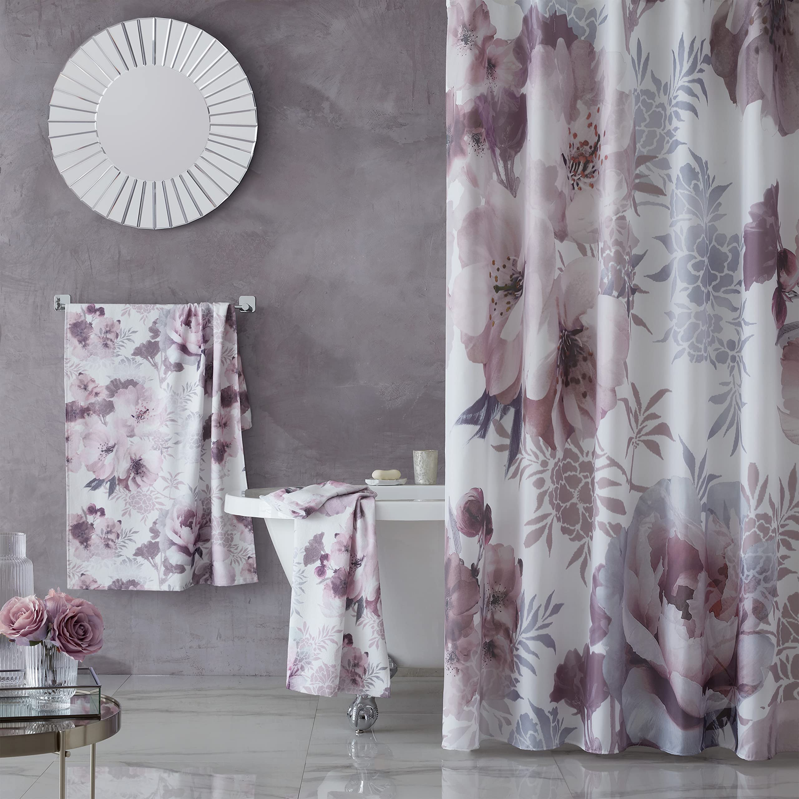 Catherine Lansfield  Dramatic Floral Shower Curtain - Blush Pink - 180x180cm