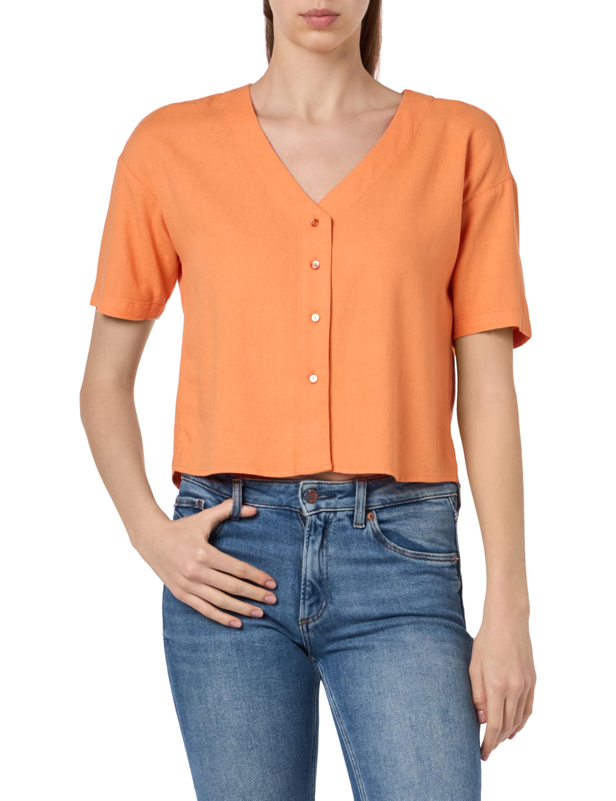 VERO MODA Women's VMJESMILO 2/4 Shirt WVN GA NOOS Shirt, Tangerine,
