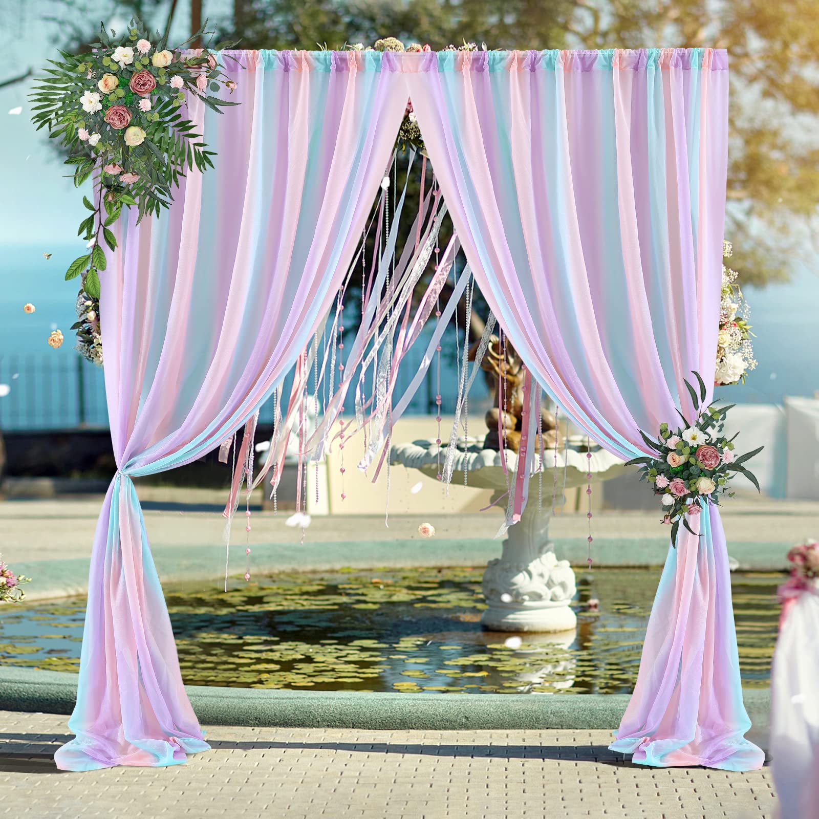 Pcscevcr Wedding Arch Drapes, 8ft Photography Background Curtain Smooth Silk Backdrop Curtain Drapery for Wedding Archway Ceremony Party Decor (Multicolor)