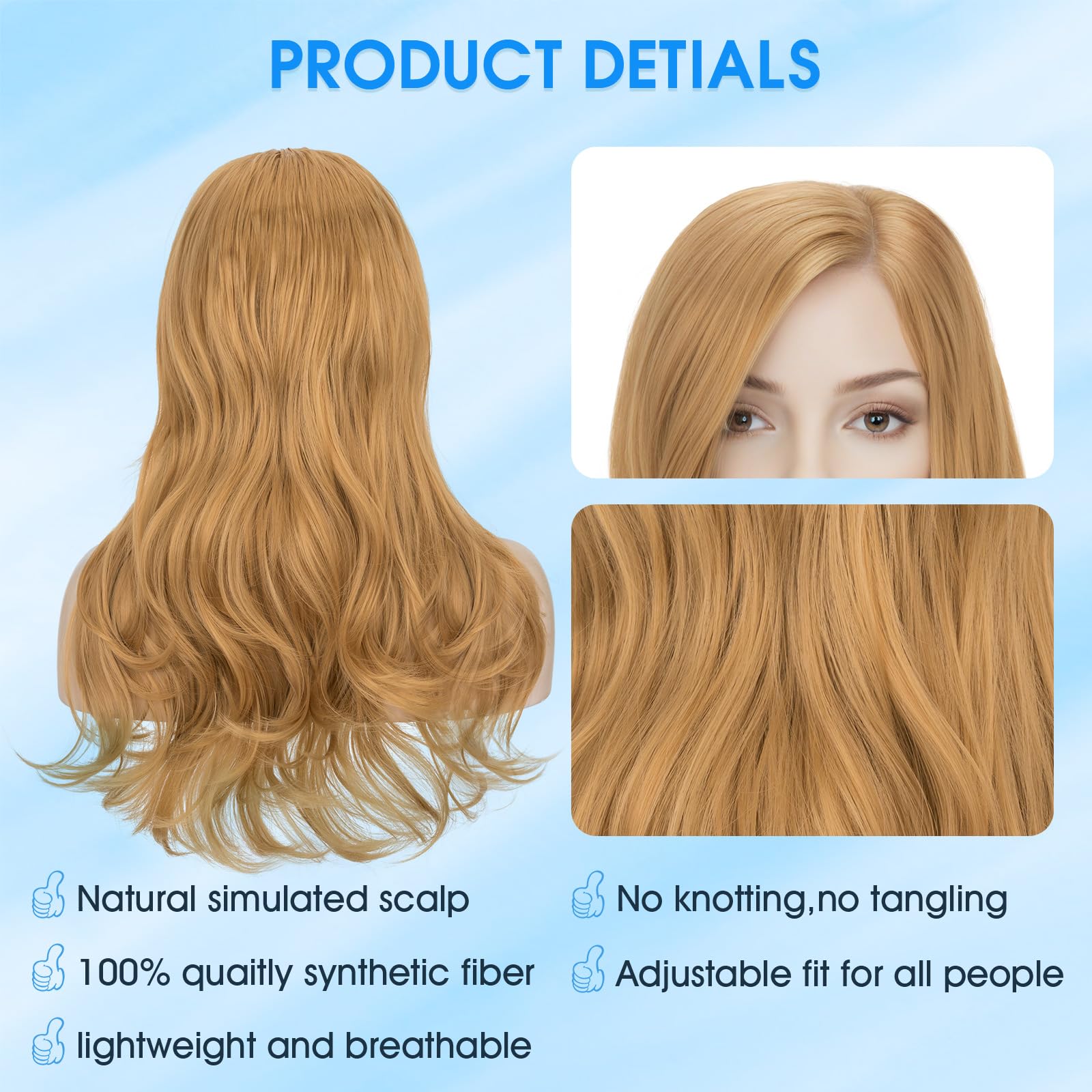 S-noilite Long Blonde Wigs Middle Part Curly Wavy Synthetic Hair 20inch for Women Party Costume Cosplay Wig Halloween - Image 3