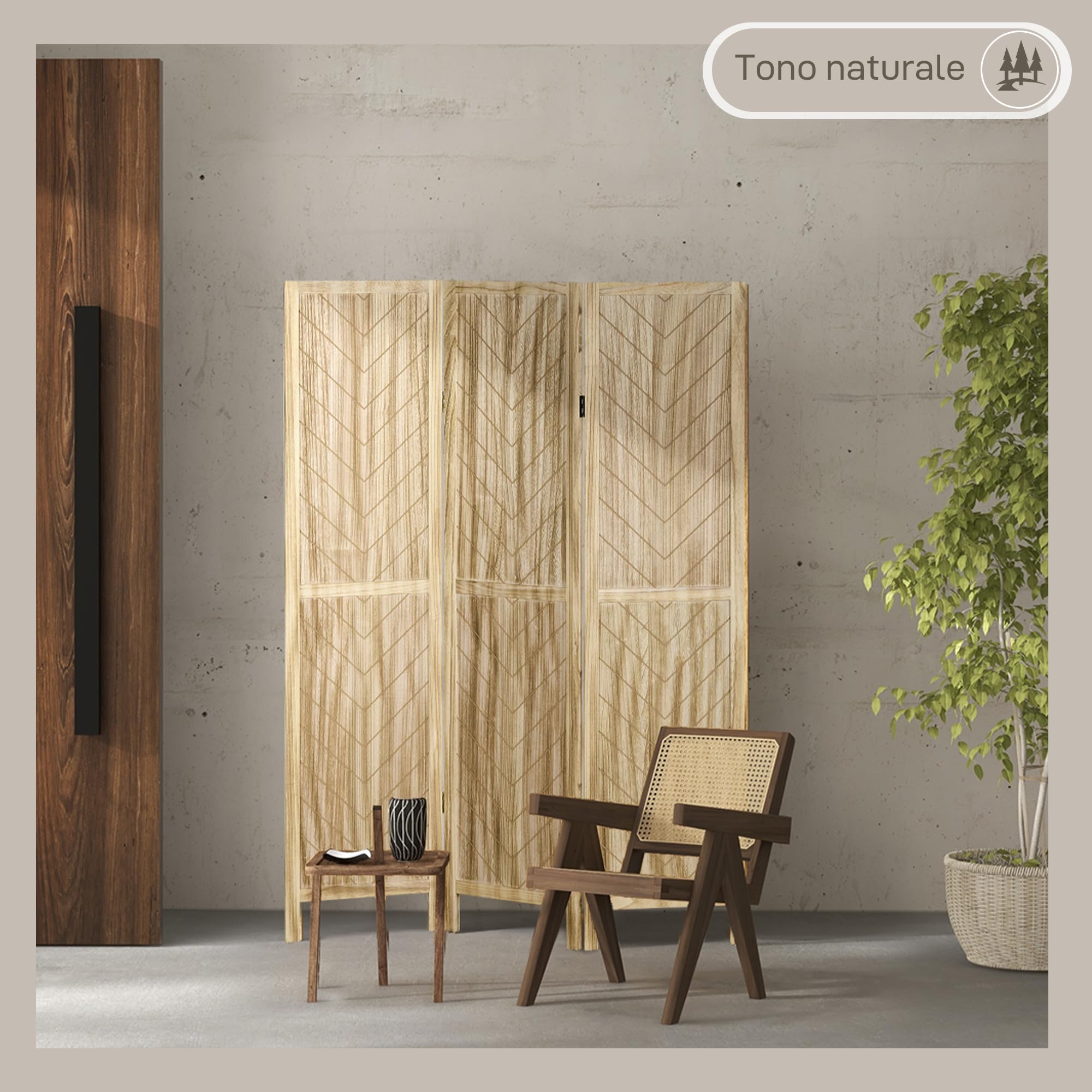 HOMCOM Paravento da Interno 3 Pannelli Pieghevole 120x170 cm Color Legno | a Spina di Pesce, Separé Divisorio Interno, in Legno