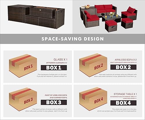 Miniatura 9 de Tangkula Patiojoy - Juego de muebles de patio de 8 piezas, juego de sofá modular de ratán de polietileno para ahorro de espacio al aire libre para 6