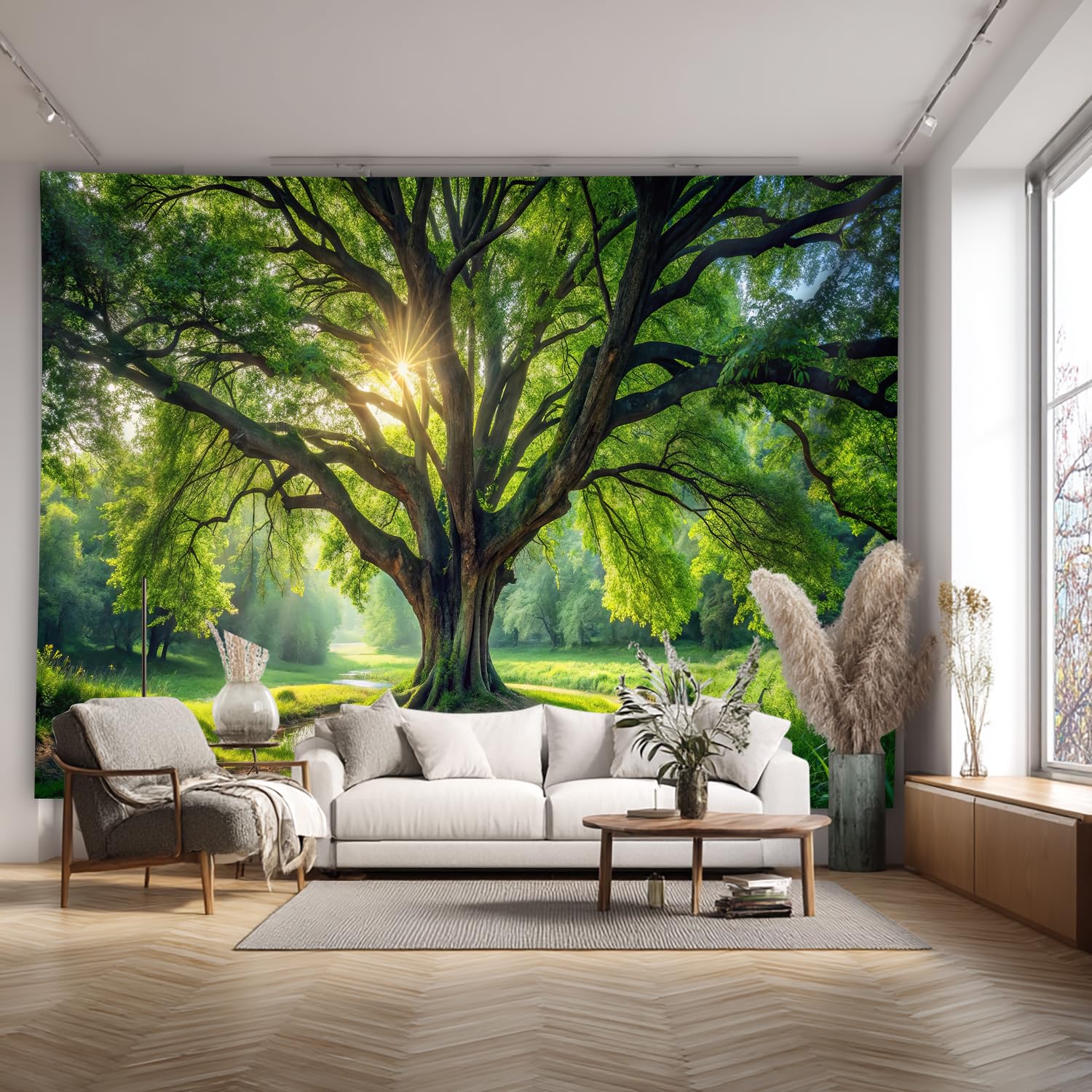 SparkLia Green Forest Tapestry - Nature Sunlight Streaming Through Trees Wall Art, Landscape Scenery Wall Hanging for Bedroom, Living Room, Dorm, Home Decor - 130 x 150 cm