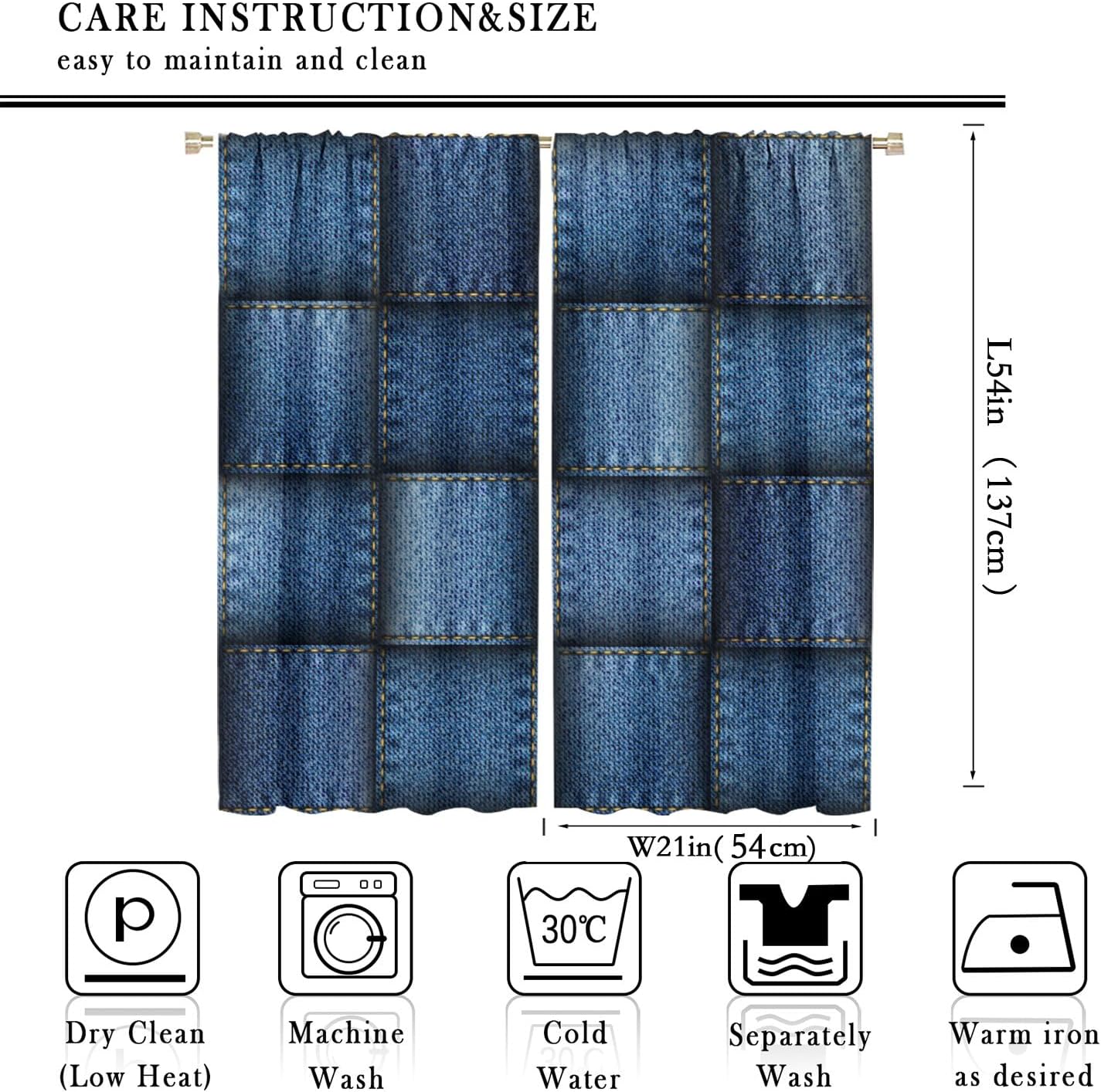 Jeans Blackout Window Curtains Patchwork Denim Style Print Drapes for Bedroom Living Room Studio Dorm Window Curtain Drapes 2 Panels 42x54 Inch