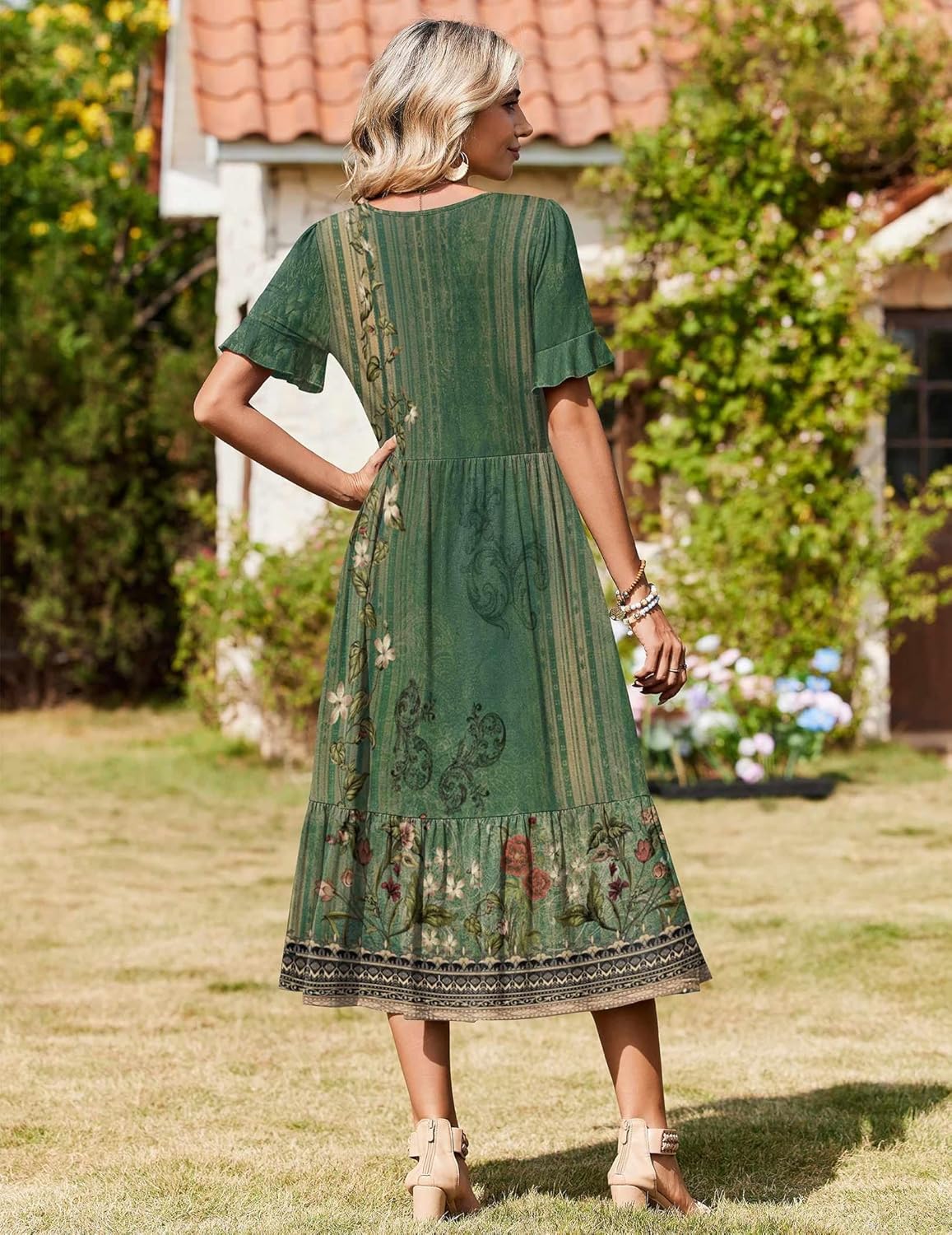 Zeagoo Womens Summer Dresses 2026 Casual Midi Dress Flowy Sundress Ruffle Short Sleeve Tiered Dresses A Line Boho Dress - Image 2