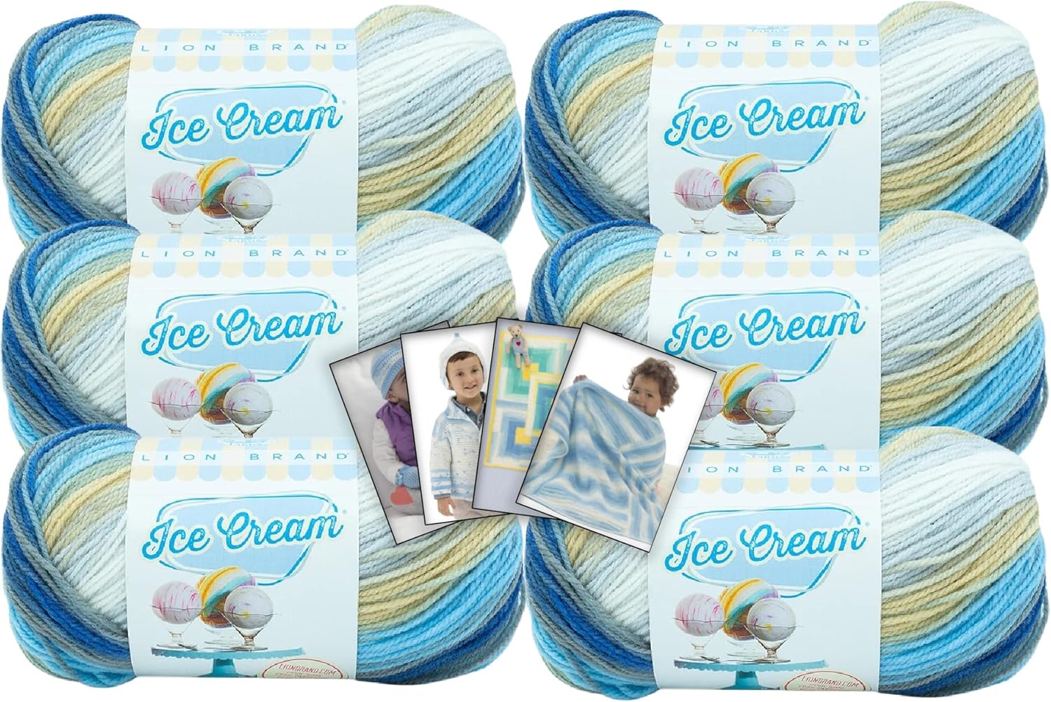 Lion Brand Ice Cream Yarn 6 Pack with Pattern Cards in