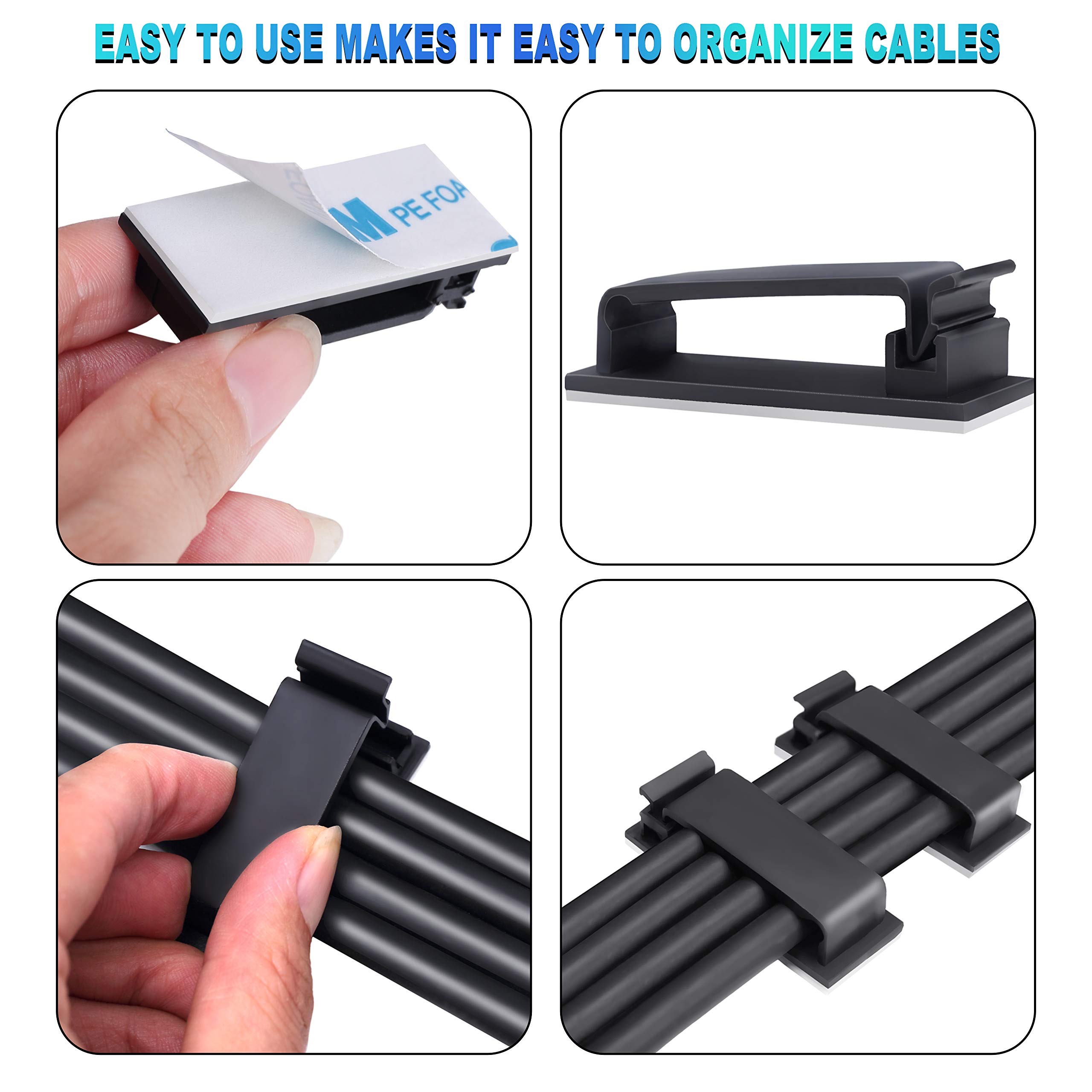 100 Clips Adhésifs Pour Câbles - Organisateur Fils Électriques - Fixation 3M - Pour Bureau, TV, Maison