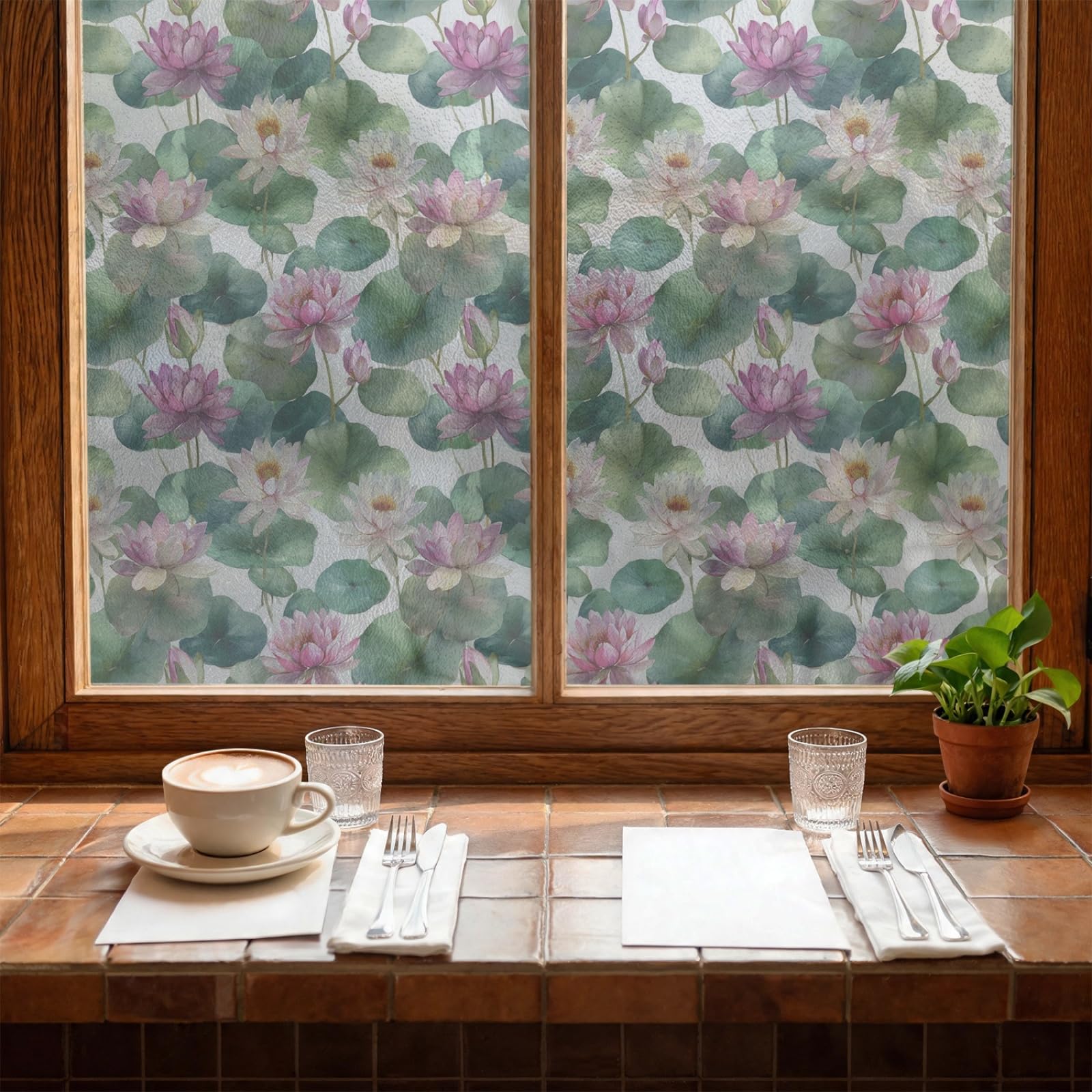 Window Film Privacy Purple Lotus Privacy Film for Glass Windows No Glue Static Cling Vinyl Covering Window Stickers for Bathroom Home and Office 43x200 cm