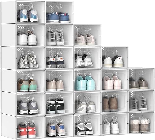 Vista 33 de YITAHOME Cajas de almacenamiento apilables XL, 18 organizadores y cajones para zapatos, color negro (tamaño extra grande)