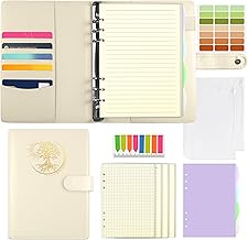 A5 Sun Tree of Life Embossed Leaf Ring Binder PU Cover Notebook with 180 Refill Sheets, Pockets and Dividers, White