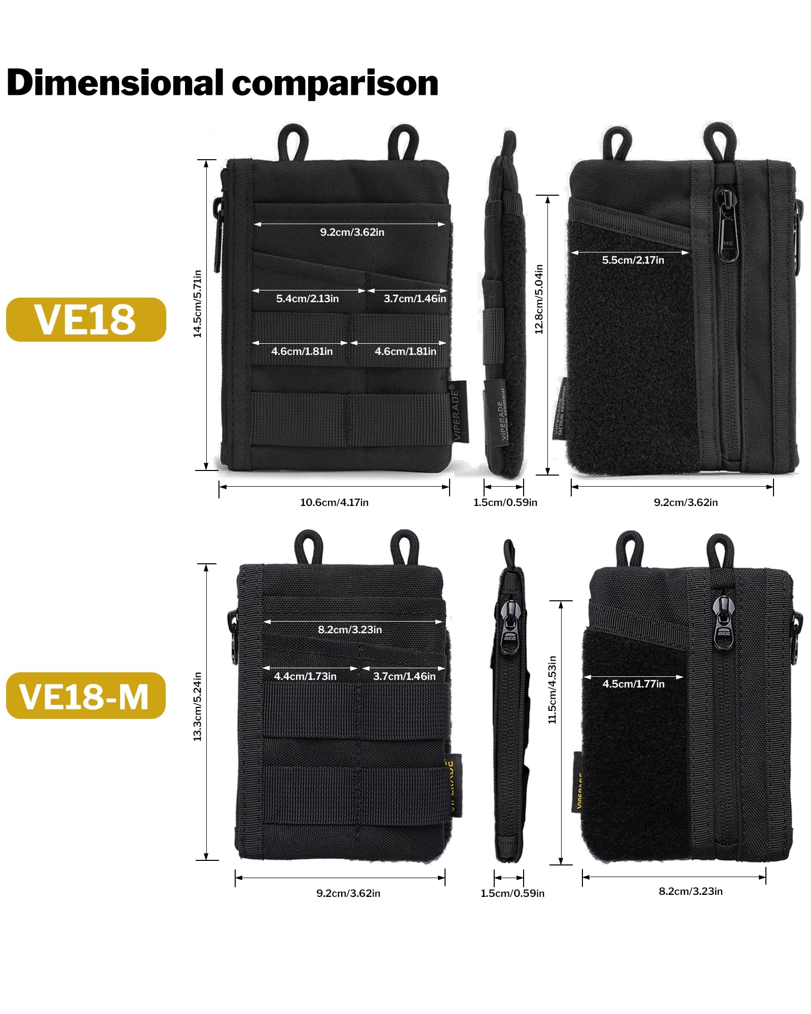 VIPERADE VE18-M EDC - Bolsa de bolsillo, organizador delgado EDC con 3 ranuras EDC + 2 bolsillos con cremallera, 1 bolsillo grande para cuaderno o teléfono celular, bolsa EDC para hombre
