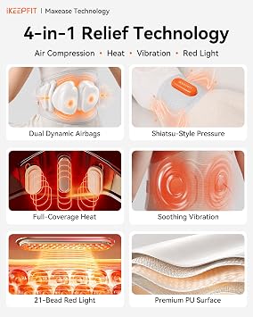 IKEEPFIT Back Massager for Pain Relief Deep Tissue with Heat & Air Compression, [2026 Upgraded] Portable Cordless Heating Pad with Vibration & AirInflate Lumbar Support, MAXwarm 5.0