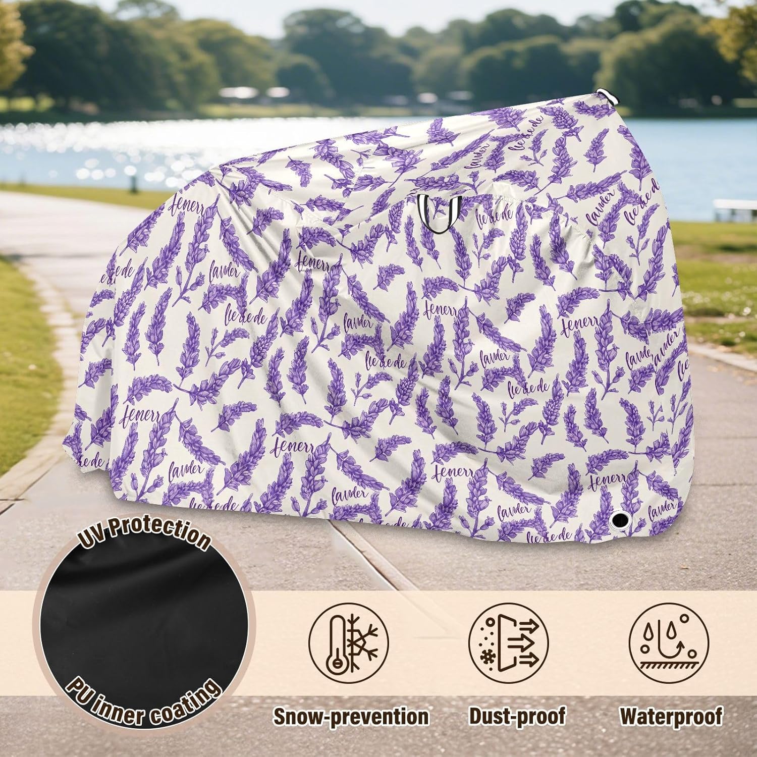 ALAZA Lavender Flower Floral Bike Cover Waterproof Outdoor Ebike Bicycle Covers Tarp Protection for 1/2 Bikes, Sun UV Dust Wind Proof