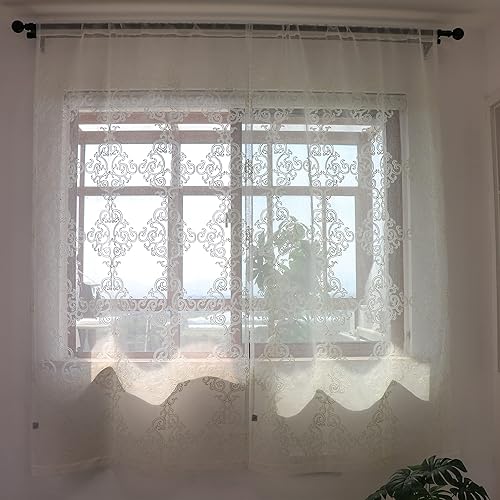 Miniatura 2 de SLOW SOUL 2 paneles de lino sintético bordado blanco con hojas clásicas, cortinas de gasa semitransparente para ventana de dormitorio, sala de