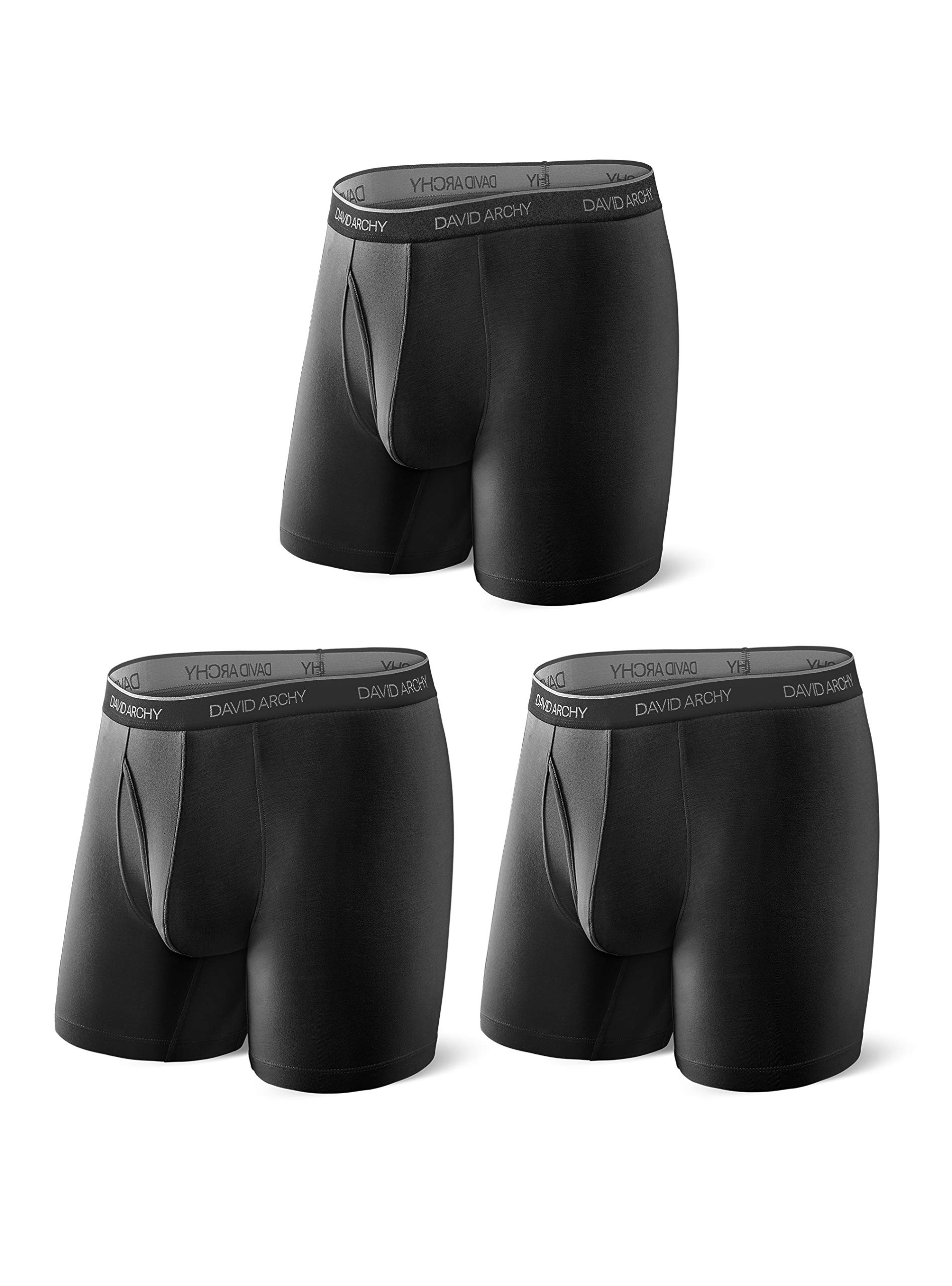 DAVID ARCHYMen's Breathable Underwear Soft Bamboo Fiber Boxer Briefs with Fly in 3 or 6 Pack
