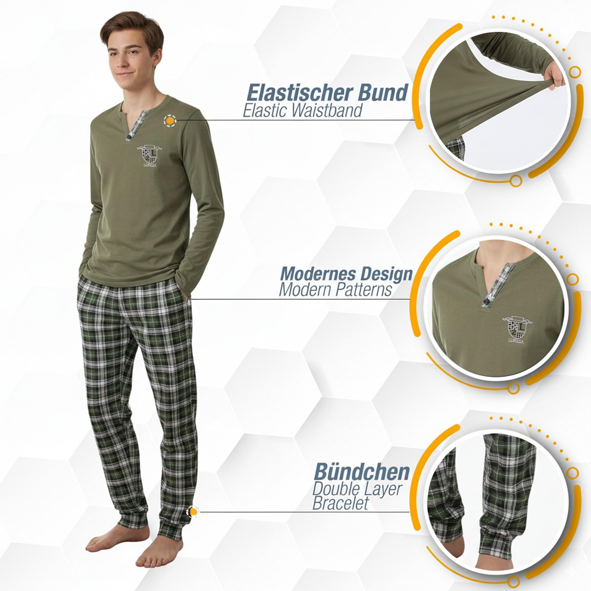 LOREZA ® Pigiama per Ragazzi Pigiama a Due Pezzi Set Pigiama casa Abito da Notte in Cotone a Maniche Lunghe