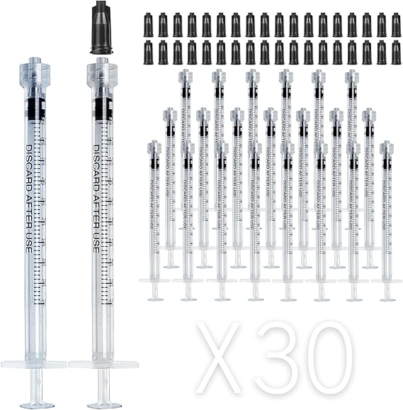 30-Pack 1ML Syringes With 30G 5/16 Needles | Laboratory & Industrial Use Only