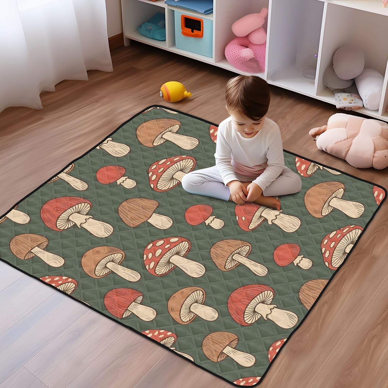 Mushrooms Baby Play Mat,Portable Foldable Crawling Mat Thicken Soft Non-Slip Waterproof Washable Baby Mat 50 x 50 Inch