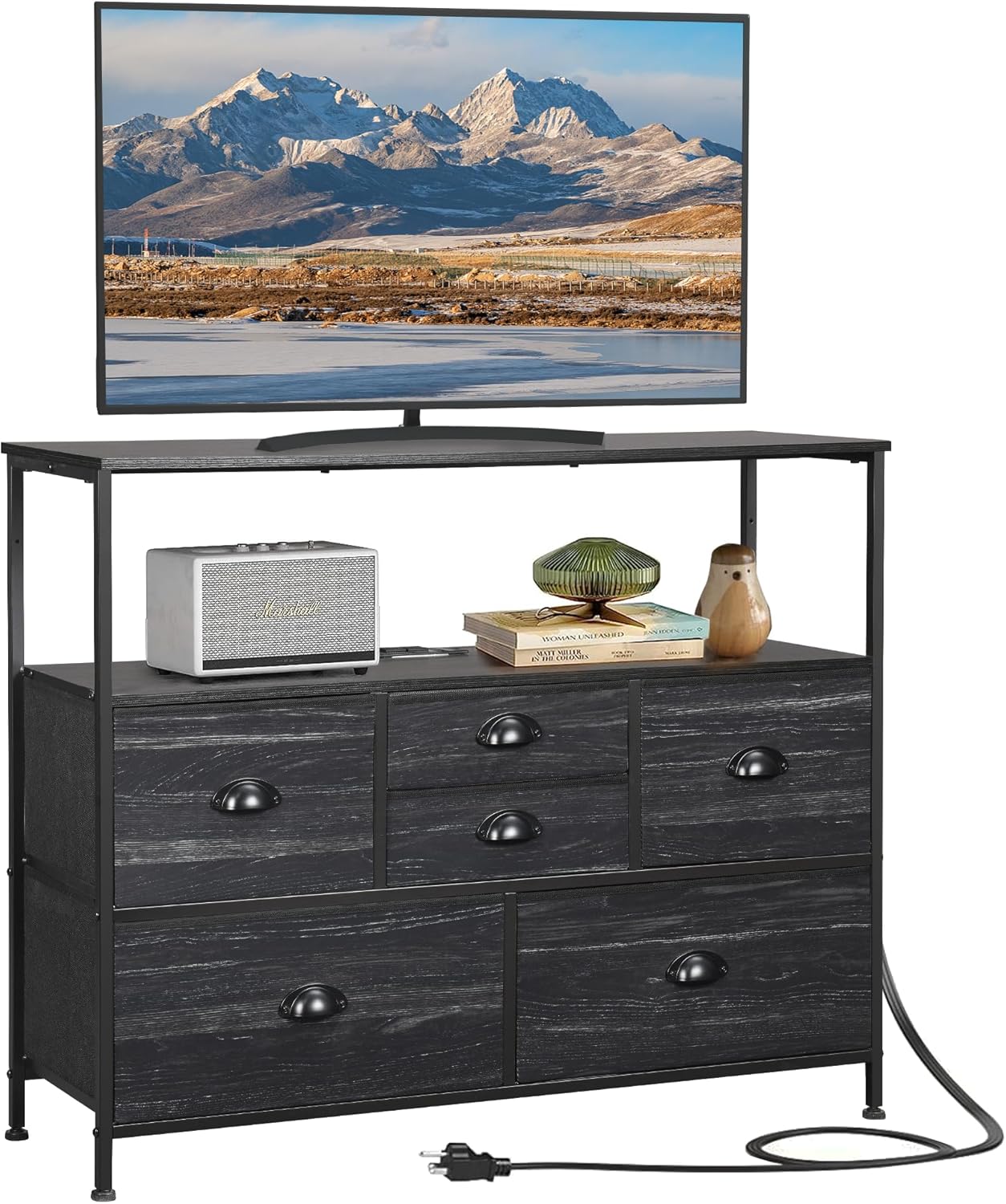 AMISEN TV Stand Dresser with 6 Drawers, Up to 45" Dresser