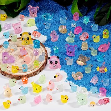 150pcs Luminous Mini Resin Animals,30 Styles Tiny Resin Animals Glow in The Dark Plastic Animal Figures Bulk,Mini Animal Figurines for Fairy Garden Micro Landscape Aquarium Dollhouse Decor