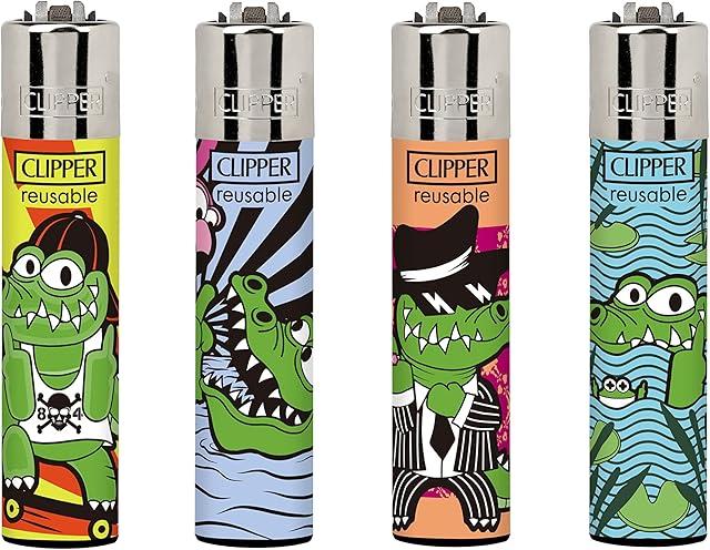 4 x Clipper Lighters Set - FINGER UP ANIMALS Cats - MAXI SIZE LIGHTER Assorted Designs, Gas Lighter Refillable Lighters SET DESIGN LIGHTER( FINGER UP ANIMALS Cats ) WITH GIFT CASE BLACK POUCH