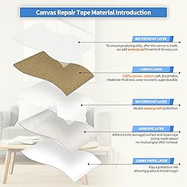 KING MOUNTAIN Canvas Repair Tape,Outdoor Gear Patch, 463 Inches,Waterproof,Self-Adhesive for Repairing Boat Covers,Sun Shades,Sofas,Tents,Lounge Chairs,Awnings (Flaxen)
