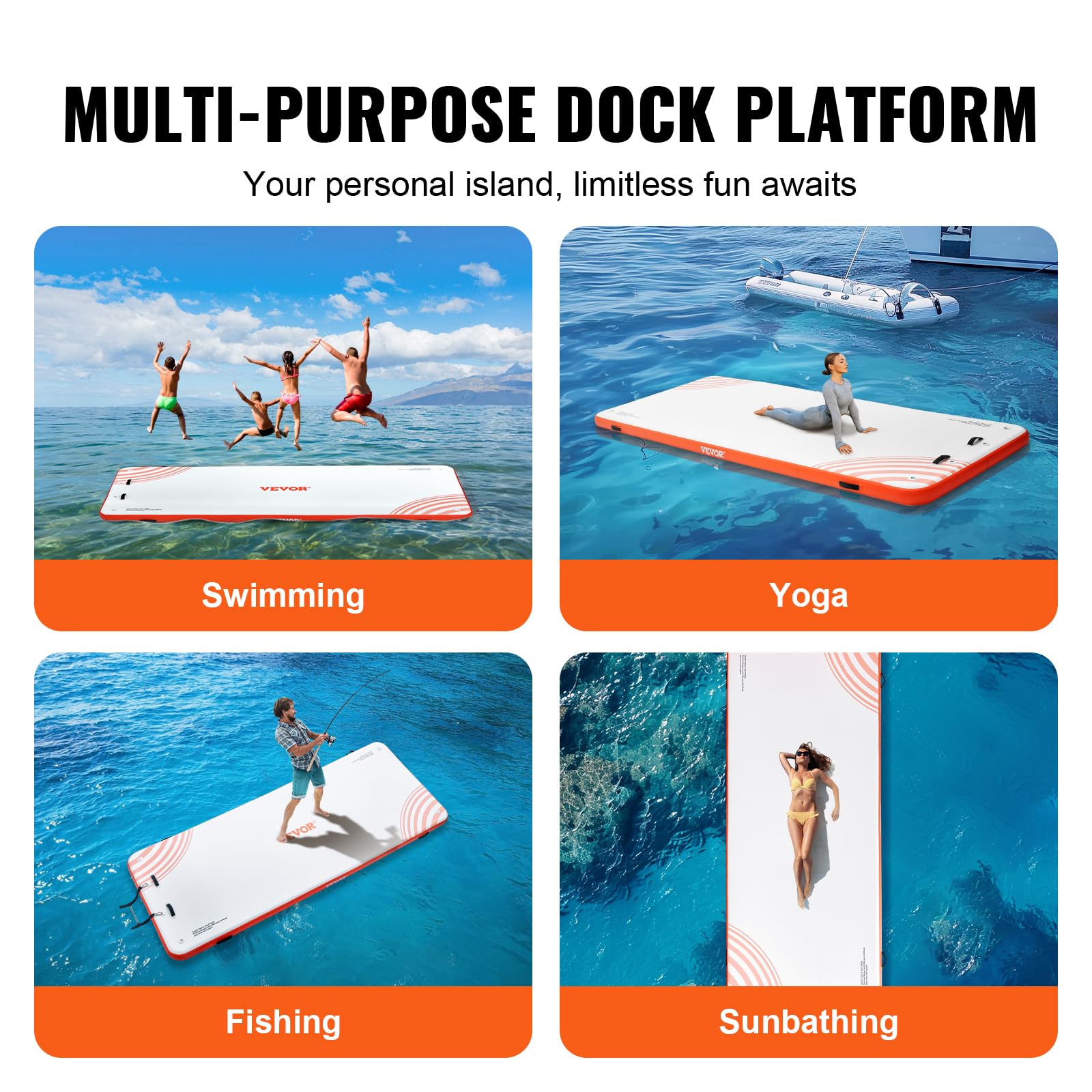 VEVOR Aufblasbares Schwimmdock, 4,57 x 1,82 m, Dockplattform, rutschfeste Wasserschwimmdockmatte mit tragbarer Tragetasche und Abnehmbarer Leiter, schwimmende Plattform-Inselfloß für Pool, Strand