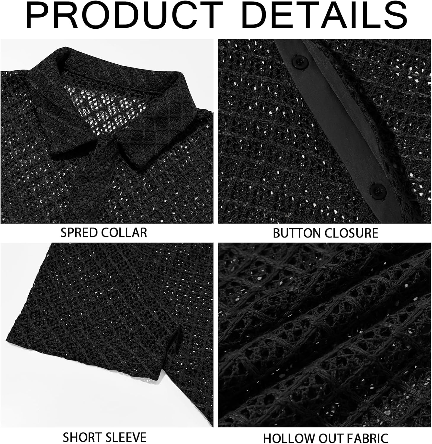 Runcati Mens Button Down Knit Shirt Short Sleeve Crochet Shirts Casual Hollow Out Summer Beach Vacation Tops - Image 5
