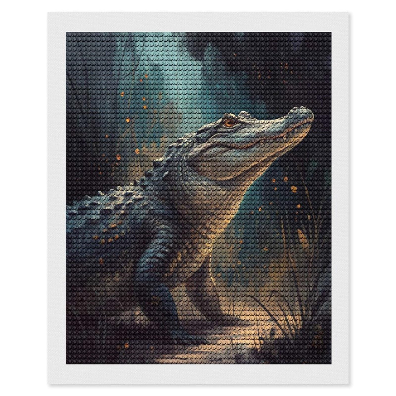 Junmoney Alligator in A Swamp Diamond Painting Set 16"x20", Modern Decor, for Beginners, Printed Canvas, Thoughtful Handmade Gift, with Tool Kit