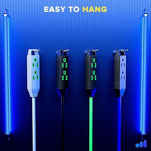 Miniatura 3 de Cable de extensión de 4 pies, paquete de 2 cables de extensión para exteriores con múltiples tomas, calibre 16 (azul) certificación ETL