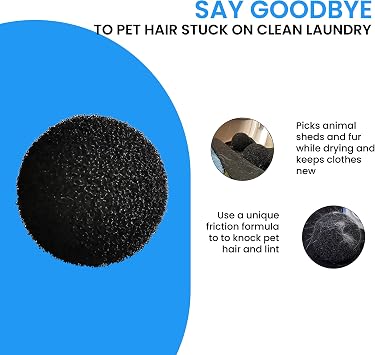 Reusable Pet Hair Removing Foam Dryer Balls 6 Pack. Rid Laundry and Clothes of Soft Debris Like Dog or Cat Fur or Strands of Lost Hair. Minimize the Need For Lint Rollers and Keep Clothes Looking New, 2 Count (Pack of 3)