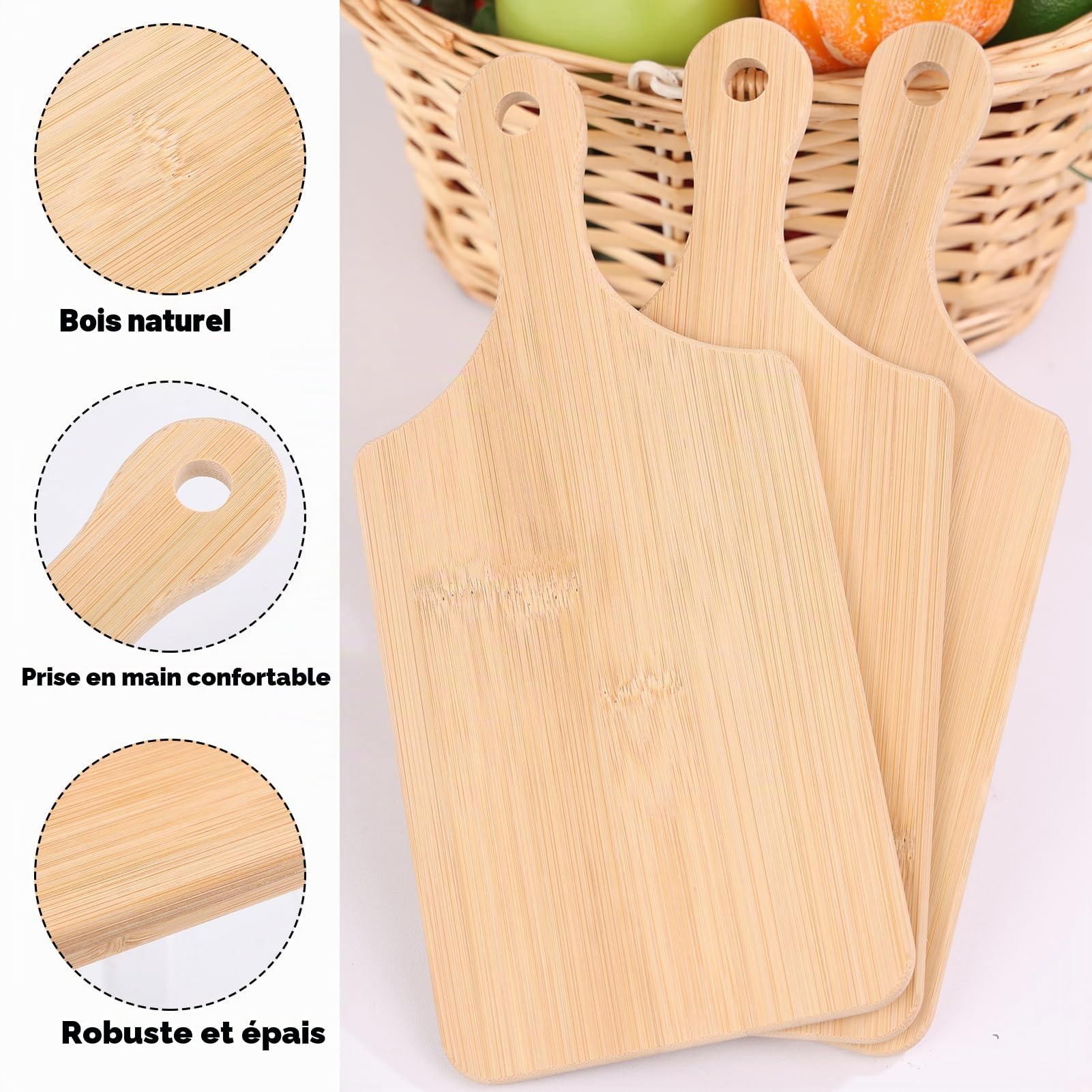 Lot de 8 planches à découper en bambou réversibles de 27,9 x 12,7 cm avec poignée antidérapante pour viande, légumes, fruits et fromage