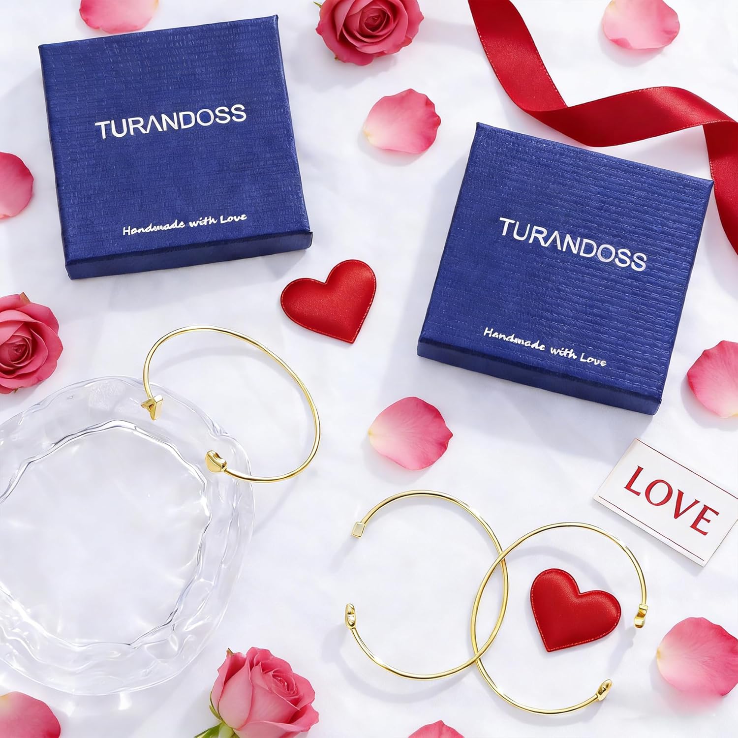 TURANDOSS Valentines Day Gifts - Gold Initial Heart Bracelets for Women, Dainty 14K-Gold-Plated Letter A-Z Initial Heart Cuff Bangle Bracelets, Birthday Gifts for Women Teen Girls Girlfriend Jewelry - Image 7