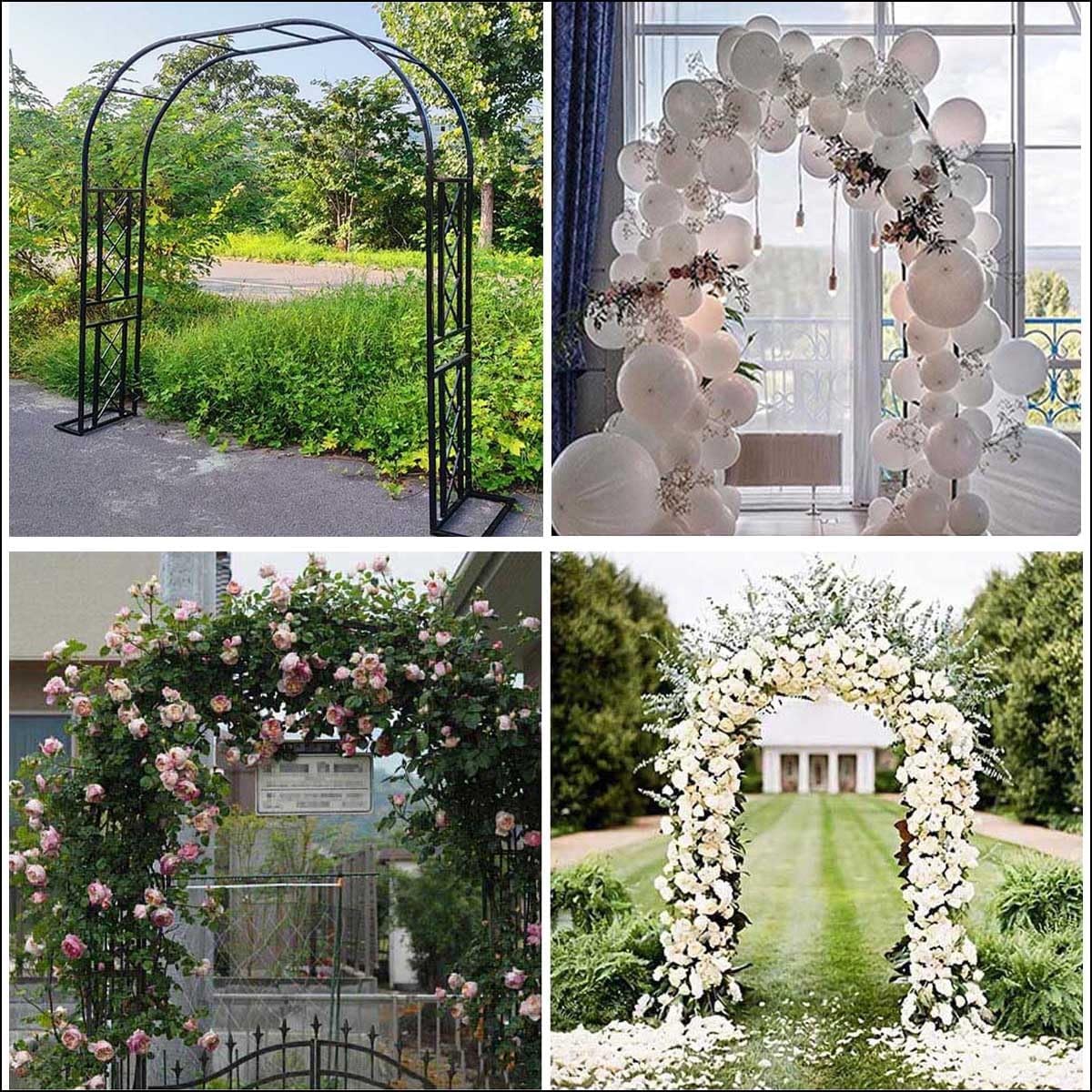 Metal Garden Arbor Wedding Arch - 134" Outdoor Trellis for Climbing Plants, Ceremony Party Decor, Sturdy Backyard Garden Stand, Elegant Black Design for Lawn and Garden.