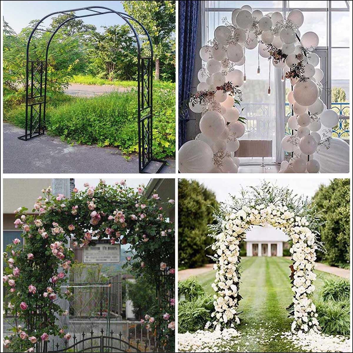 Arche de Jardin en métal, 230cm de Haut x 140cm~340cm de Large Arceau à Rosier, tonnelle en métal Robuste pour Grimper, vignes et Plantes, Mariage, décoration de fête(Brown,180x230x40cm)