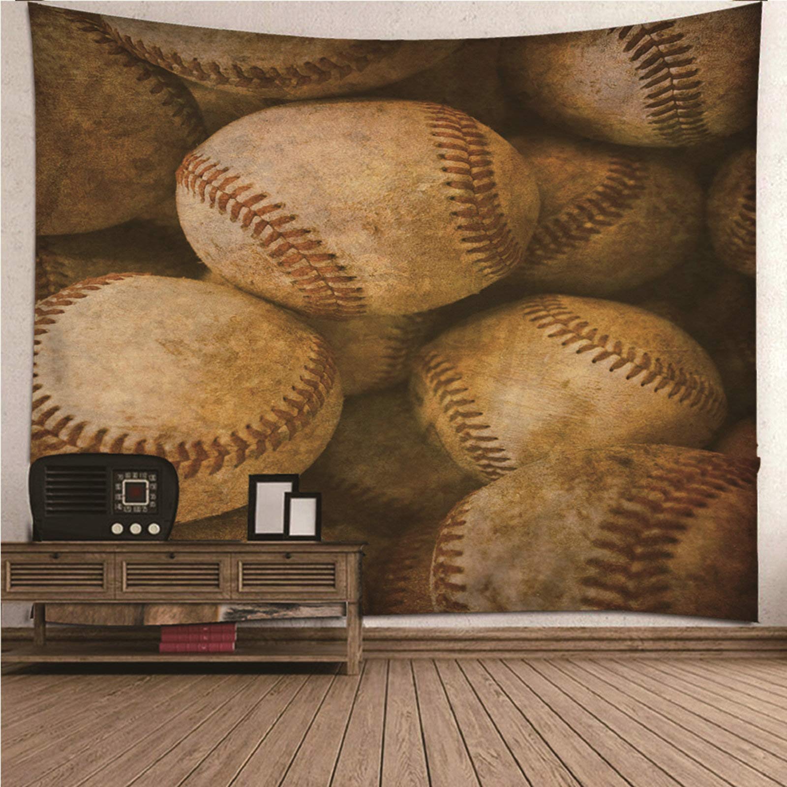 Tapiz de pared infantil y juvenil de béisbol en tela de poliéster decorativa de 150x130 cm