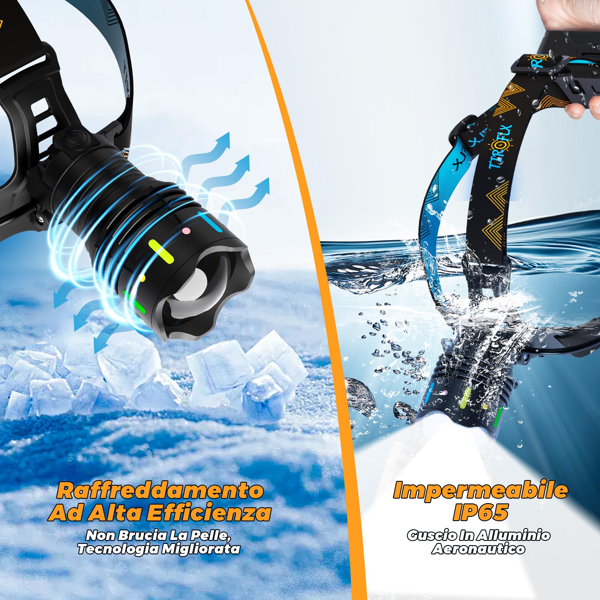 210000 Lux 12 Modalità Torcia Frontale Rosso Avviso e Sensore, 95H Standy 125° Lampada Frontale Regolabile e Fuoco Regolabile, Torcia Frontale Led Ricaricabile Impermeabile IP65 per Pesca Trekking