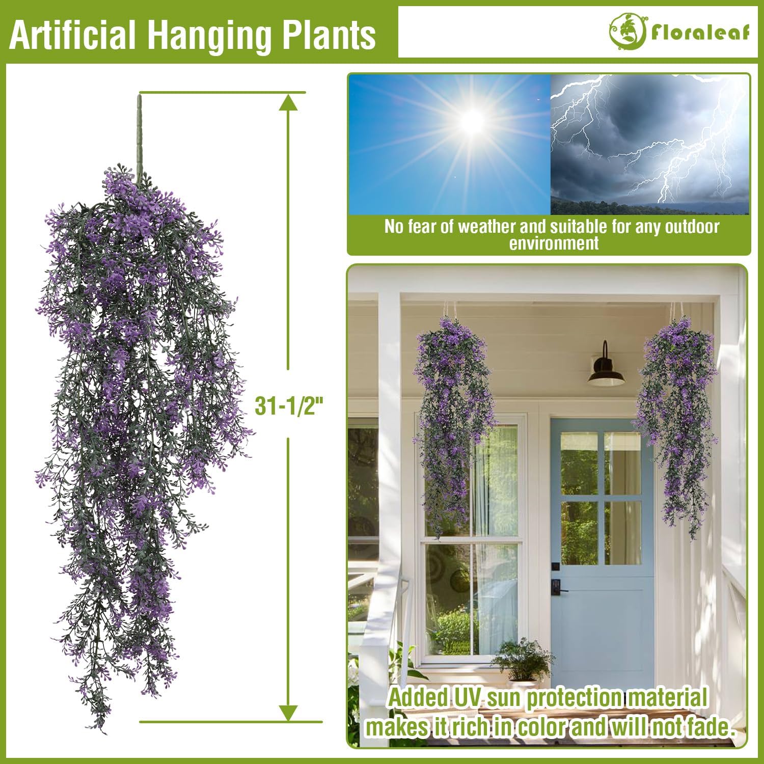 3 PCS Artificial Hanging Plant Fake Hanging Plants for Indoor Outdoor Home Patio Garden Porch Decoration Hanging on Walls Ceilings and Other Locations Green Purple