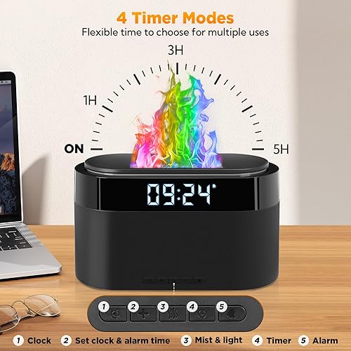 Miniatura 4 de Difusor de llama para aceites esenciales, difusor de aceite esencial de 6.8 fl oz con reloj despertador, difusor de aromaterapia mejorado con