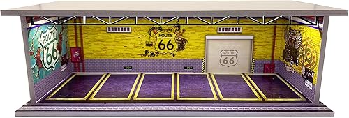 MalamfansG-Fans 164 para Hot Wheels Route 66. Escenarios vitrina - Caja de exhibición a escala 164 para auto modelo fundido a presión con luces LED