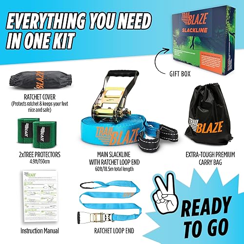 Miniatura 3 de Trailblaze Slackline Kit with Tree Protectors  Slack Lines for Backyard for Kids and Adults  Tight Rope Line for Beginners Kids Slack Line Set