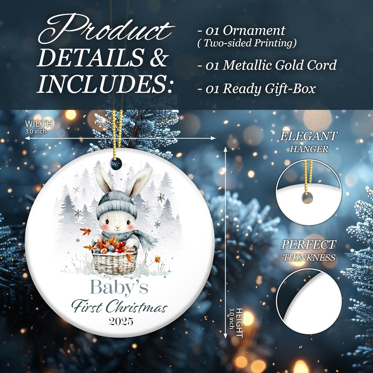 Baby’s First Christmas Ornament 2025 – Baby Girl Ornament – New Baby Holiday Decoration, Newborn Boy or Girl’s First Christmas Tree Ornament - Image 6