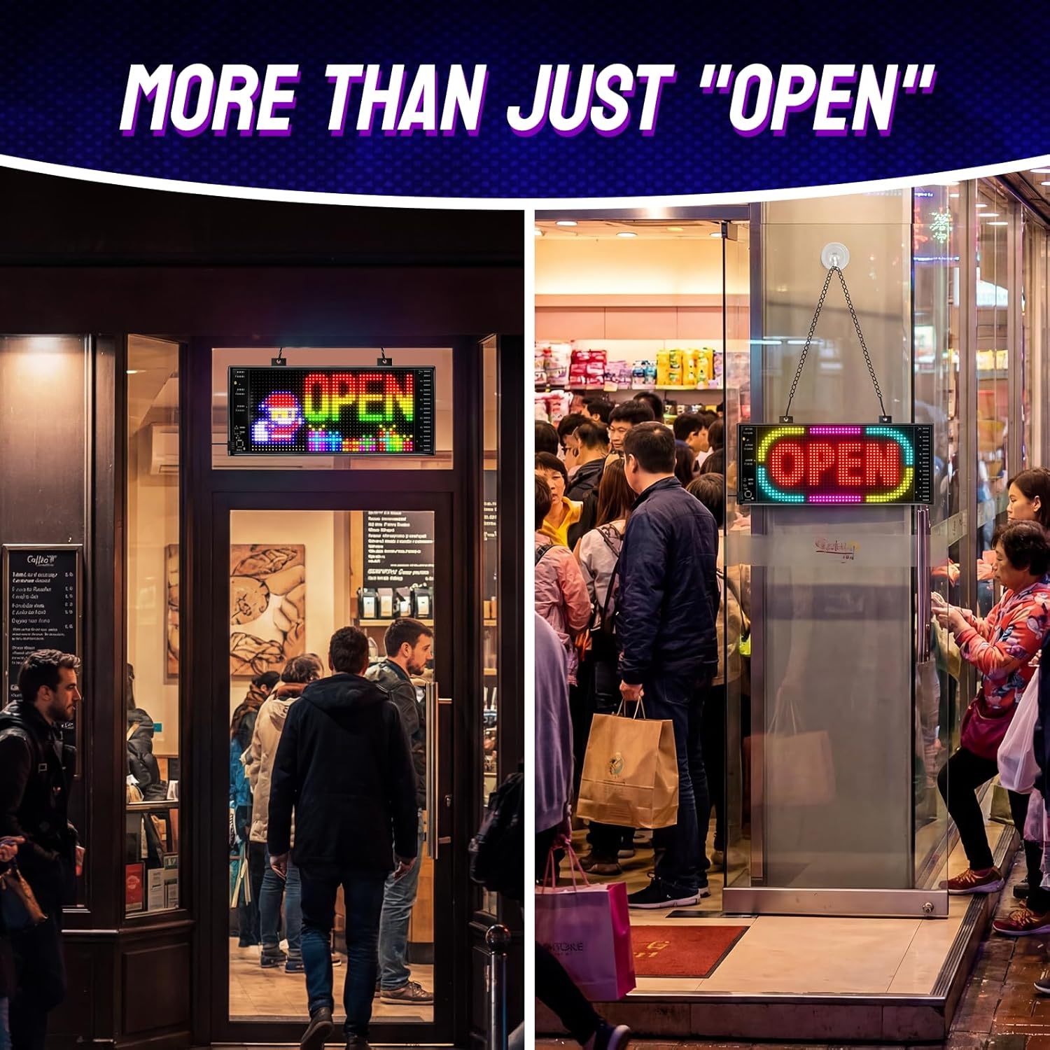 Programmable LED Open Sign,Support for Multiple Open Dynamic and Static Effects,Bluetooth APP Control, for Business Window Glass Cafes Bar