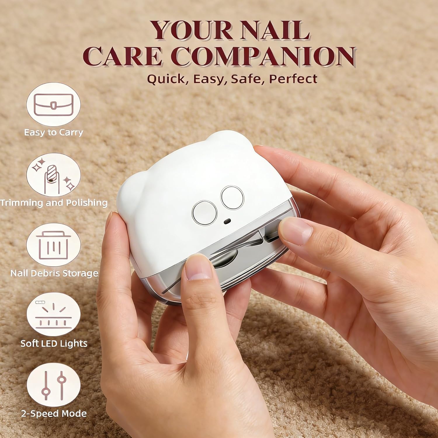 electric nail clipper, electric automatic nail clippers for seniors with led light & 3 speeds, safe painless nail cutter for seniors, adults, kids and babies for fingernails and toenails (white)