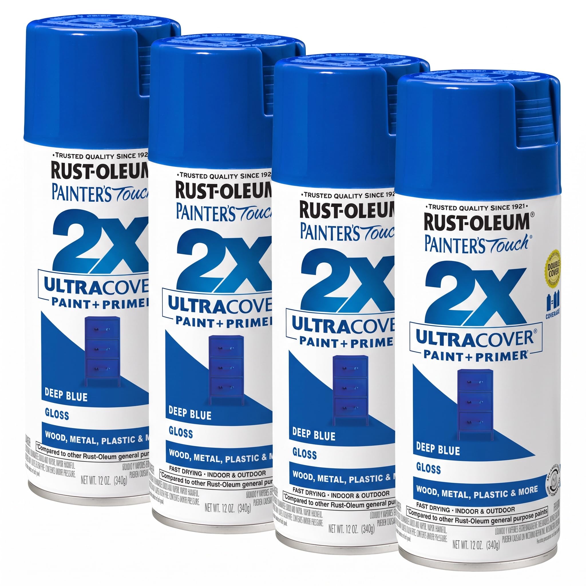 Rust-Oleum 334032 Painter's Touch 2X Ultra Cover Spray Paint, 12 oz, Gloss Deep Blue (Pack of 4)