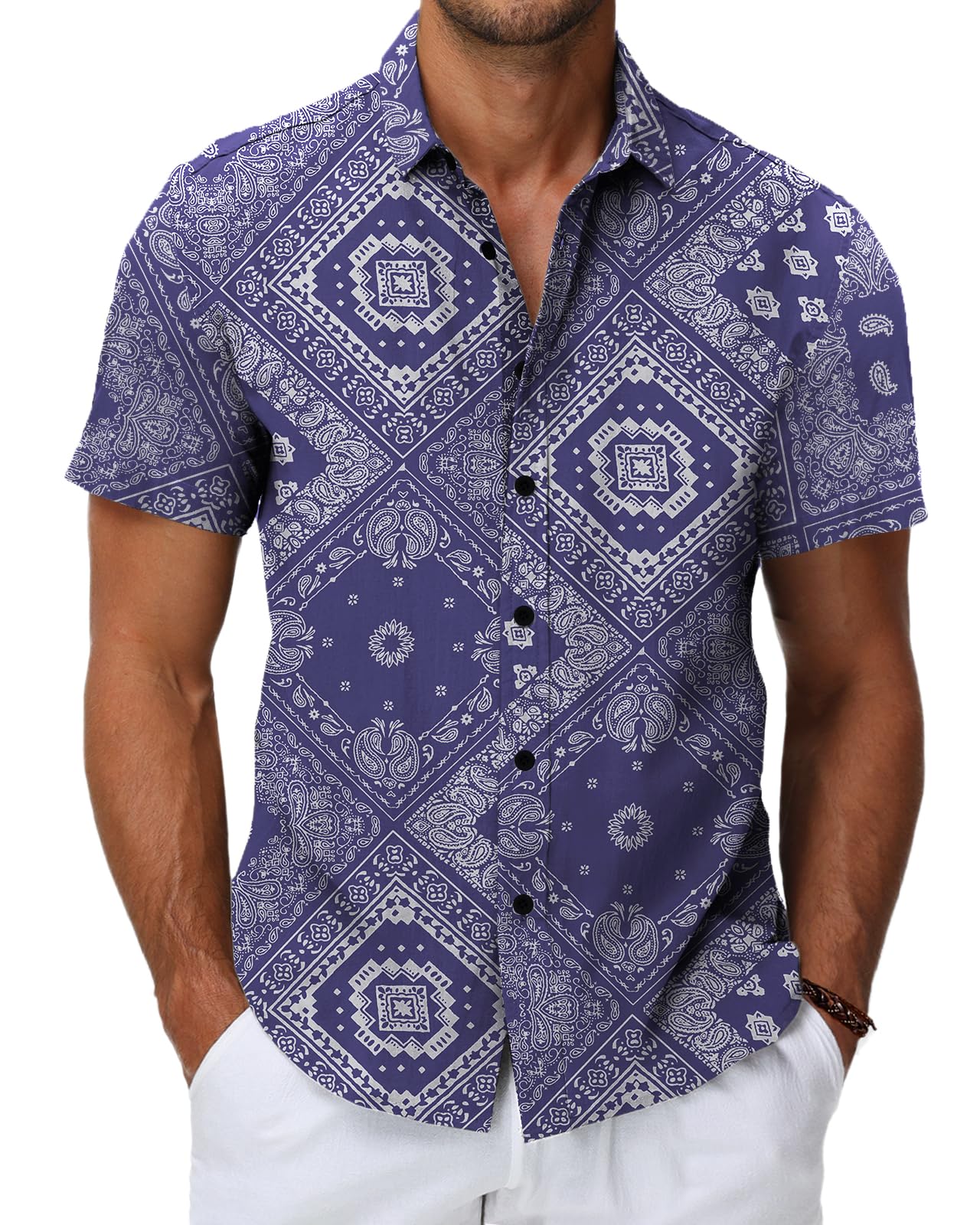 HMIYA Hawaii Hemd für Herren - 100% Baumwolle Vintage Kurzarmhemd - Unisex Sommerbutton-Down mit Allover-Print, Strandurlaub & Freizeit
