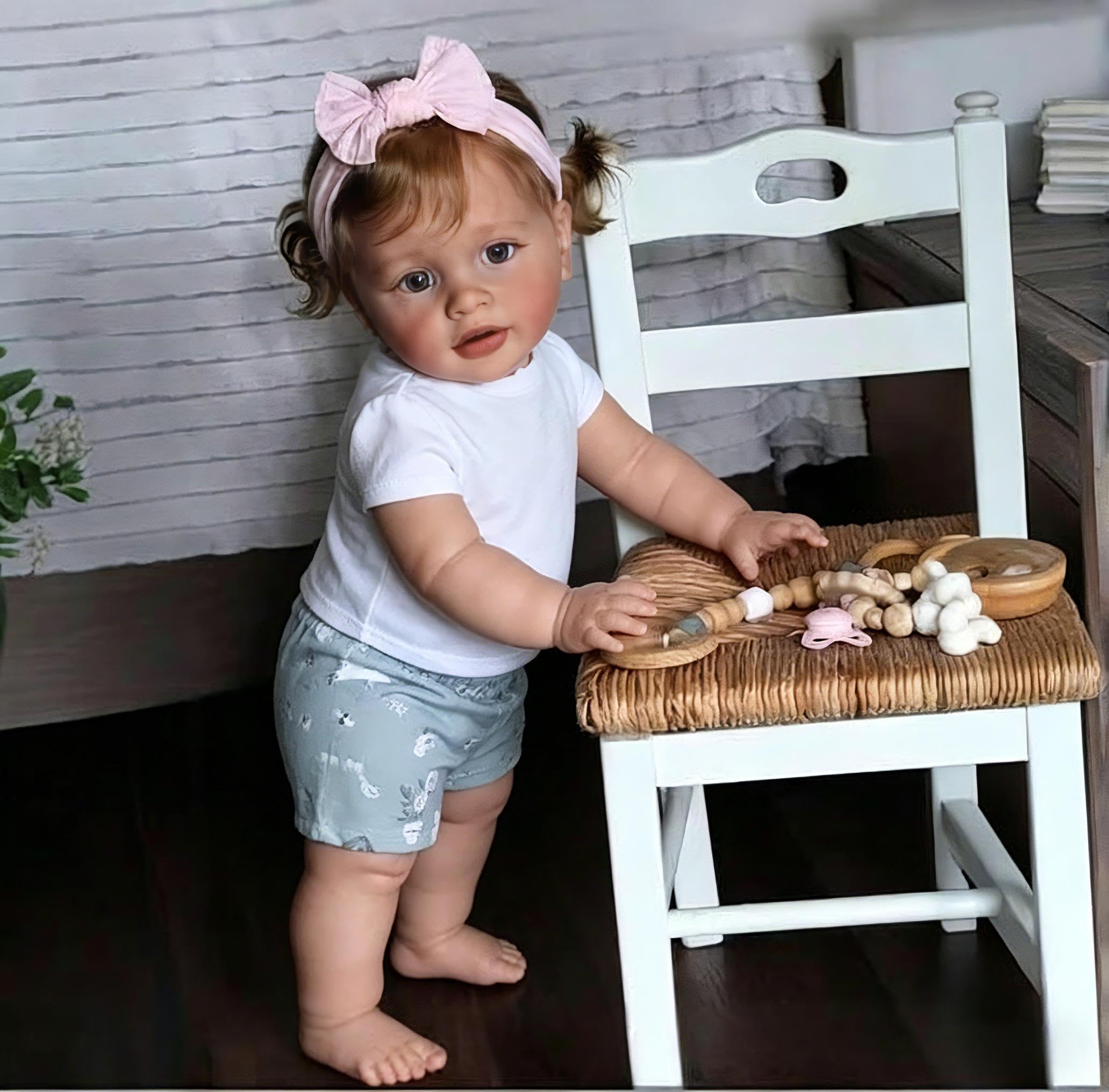 RXDOLL Bambole realistiche di grandi dimensioni Pippa 26 pollici realistiche Reborn Toddler Girl Bambole Soft Vinyl Cloth Body Real Looking Toddler Doll Giocattoli per ragazze Regali di Natale