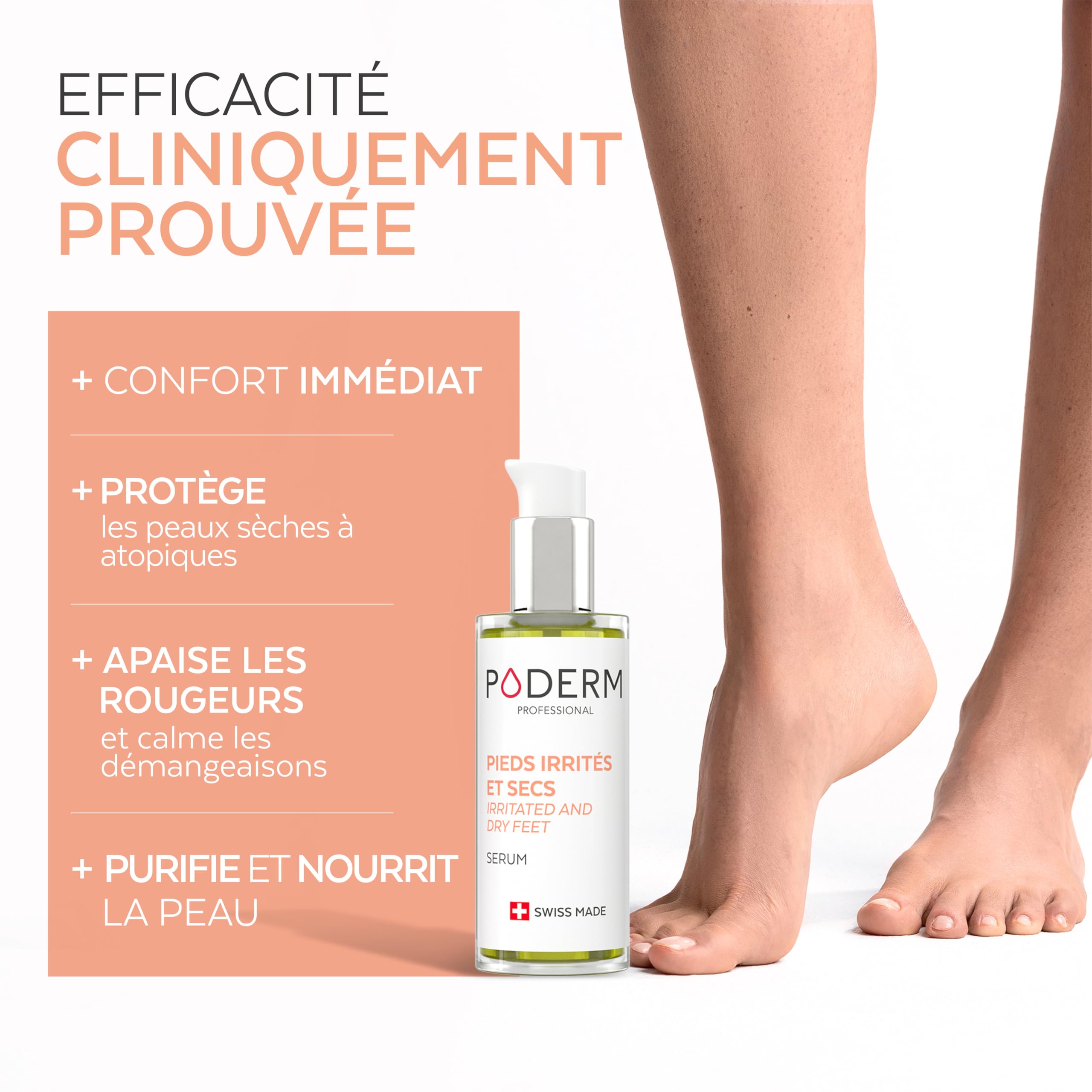 PODERM Sérum Mycose Pieds Athlète au Tea Tree | Répare et Apaise les Irritations, les Démangeaisons et la Desquamation | Post-Mycose, Psoriasis, Eczéma | Soin des Pieds | Fabriqué en Suisse.